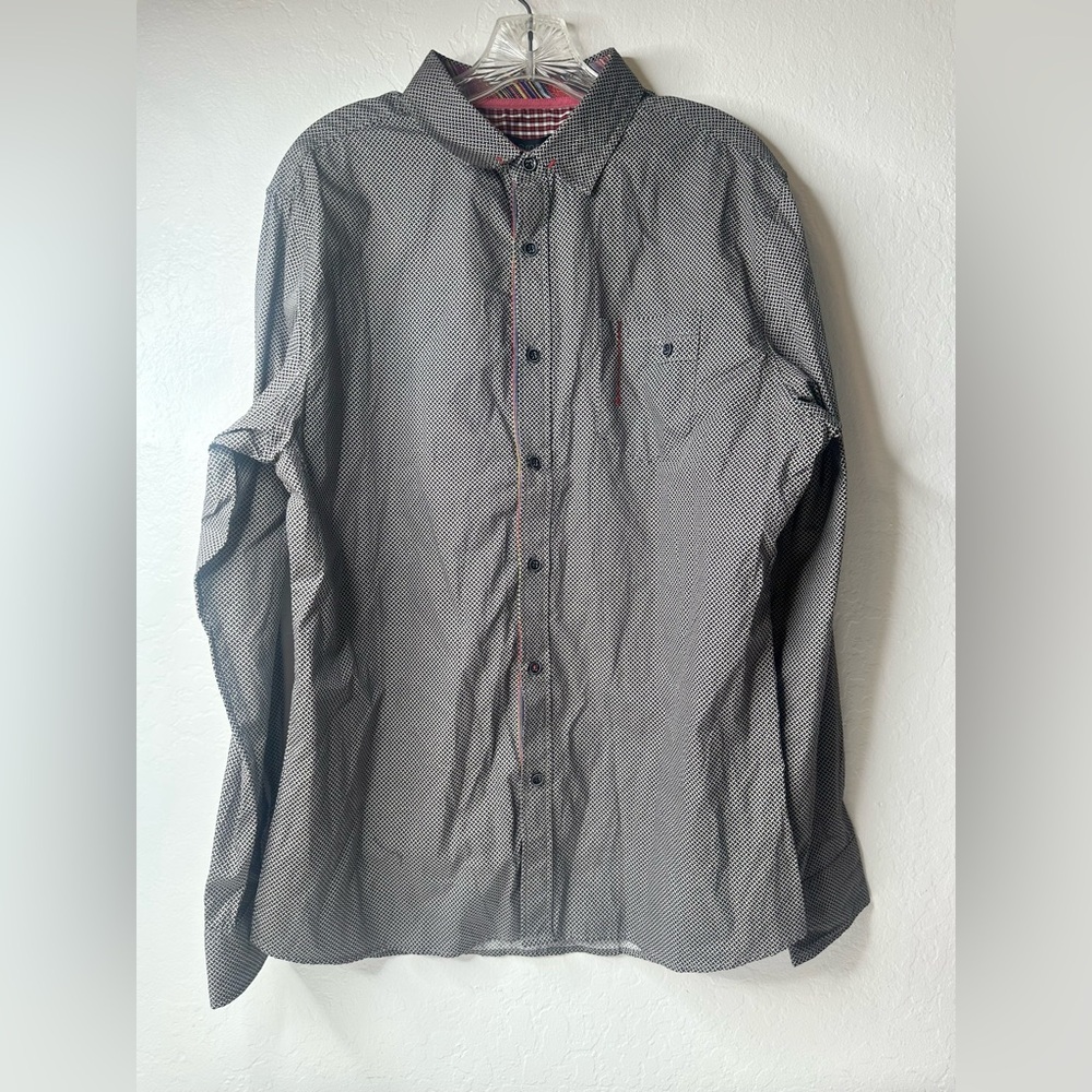 Smash Dress Shirt Mens Size‎ Large  Gray Black Long Sleeve Button Up Flip Cuff